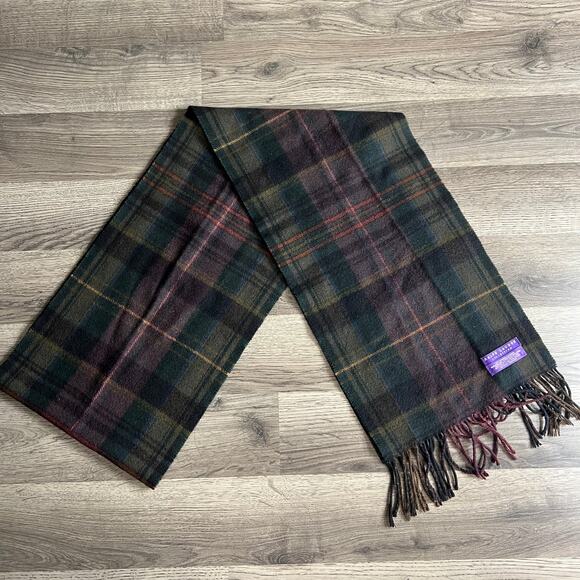 Ralph Lauren Purple Label Cashmere Plaid Scarf‎ Colorful Tartan Fringe - Picture 1 of 5